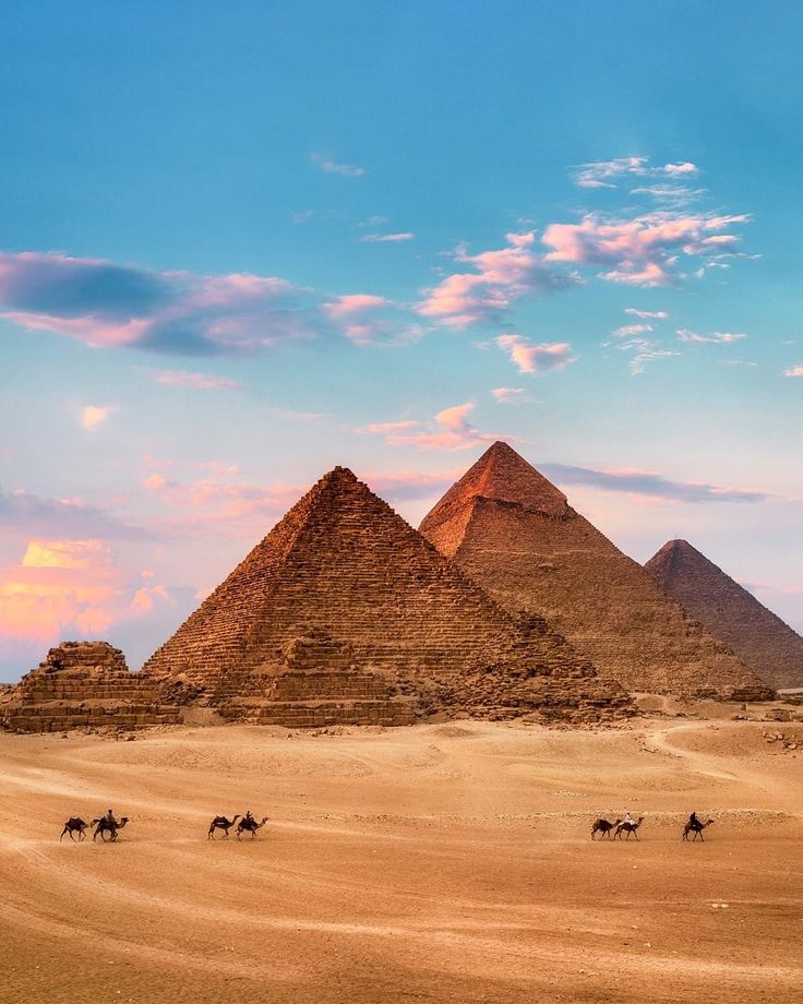 Pyramids of Giza at sunset