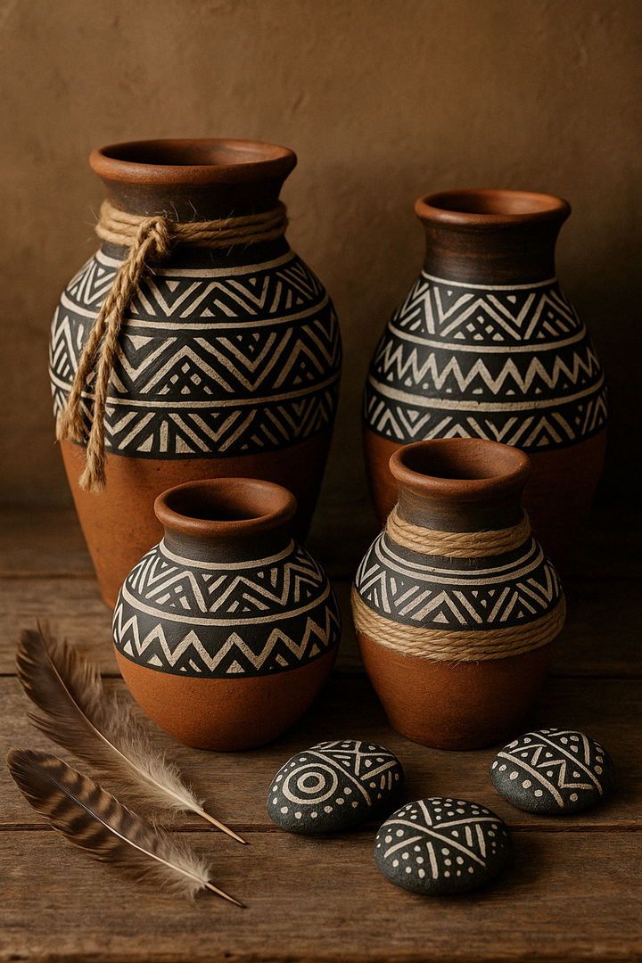 Handcrafted pottery and painted stones